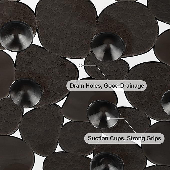WELTRXE Pebbles Bath Mat for Tub Black Non-Slip Bathtub Mat with Suction Cups, Drain Holes for Bathroom Showers, Tub, Machine Washable, BPA, Latex Free Oval Shower Mats Bath Tub mat, 27 x 14 Inch - Image 4