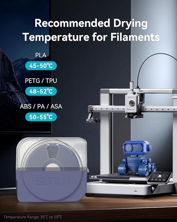 SUNLU Official Filament Dryer S1 Plus, Built-in Circulation Fan, Filament Dryer Box Storage Box for 3D Printer Filament 1.75 2.85 3.00, S1 Plus Blue Grey - Image 6