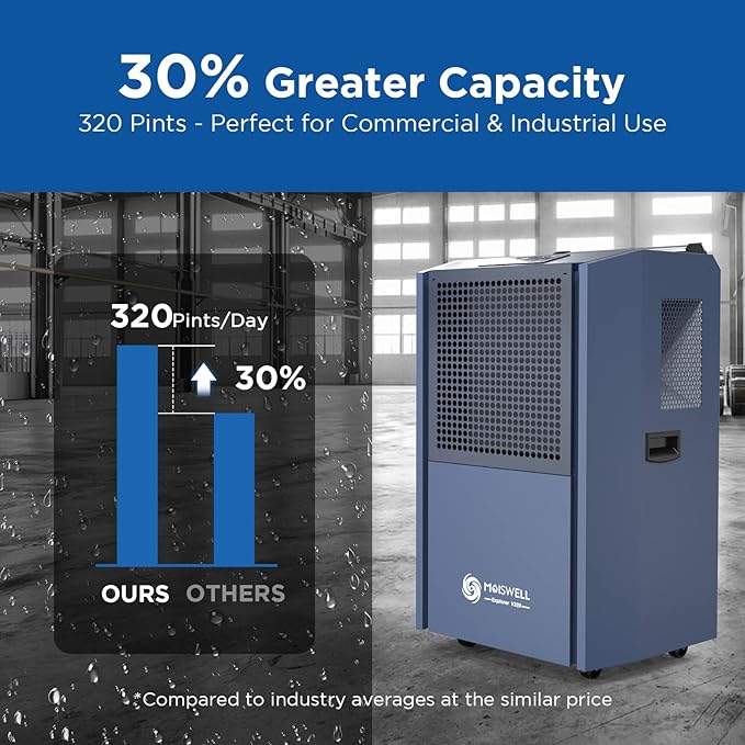 305 Pint Commercial Dehumidifier for Industrial Sites, Commercial-Grade Dehumidifiers with Drain Hose for Large Spaces Basements, Warehouse, Flood Water Damage Restoration, 5-Year Warranty - Image 2