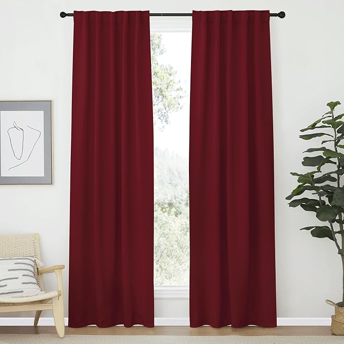 NICETOWN Blackout Curtain Panels Window Draperies - (Burgundy Red Color) 34-Inch Wide x72-Inch Long, 2 Pieces, Home Decoration Light & Noise Reducing Window Covering Room Darkening Drapes for Bedroom by NICETOWN