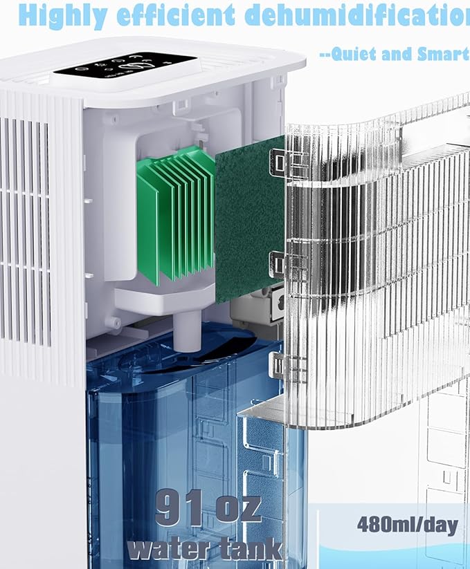 Portable Home Dehumidifier for Basements Bathroom Bedroom|91 OZ Tank|900 sq.ft Coverage|Quiet Smart Design with Auto Shut-Off White（91 OZ） - Image 8