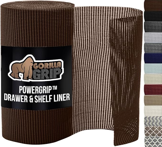 GORILLA GRIP powerGRIP Drawer Shelf and Cabinet Liner, Thick Strong Hold, Non-Adhesive Liners Protect Kitchen Cabinets and Cupboard, Bathroom Drawers, Easy Install, Breathable Mat, 20" x30', Chocolate by GorillaGrip