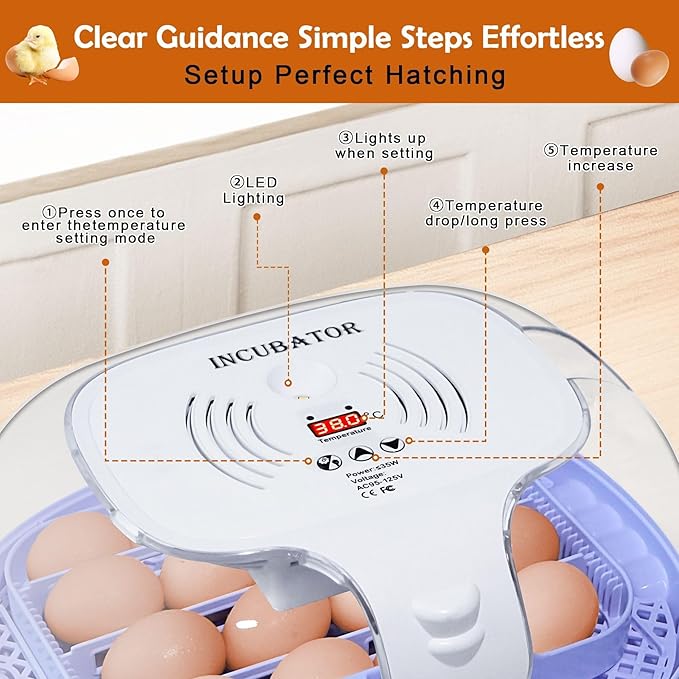 16 Egg Incubator with Automatic Egg Turning and Humidity Control,360 Degree View with Clear Window, Incubators for Hatching Eggs, Chicken, Ducks, Goose, Pigeon, Quail, Parrot - Image 3