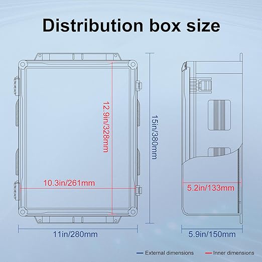 Outdoor Electrical Junction Box, ABS Water Resistant Enclosure with Internal Mounting Panel & Hinged Cover (15" H x 11" L x 6" W) - Image 7