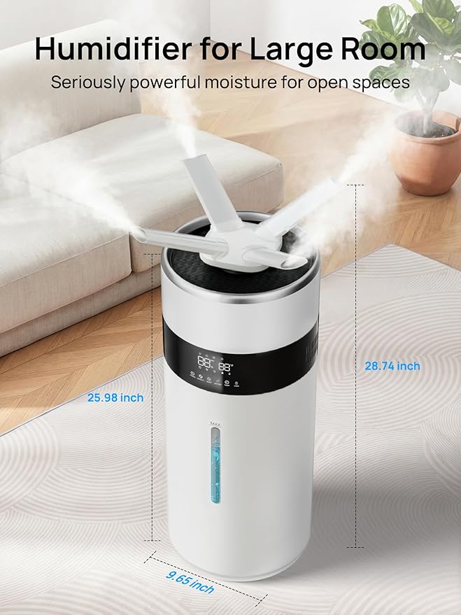 1200ml/h Humidifier for Bedroom up to 2000 sq.ft, 4.8Gal/18L Large Tank Humidifier, 40%-90% Custom Humidity & Replaceable Nozzles, Top Fill Ultrasonic Whole House Humidifiers Large Room Office Indoor - Image 4