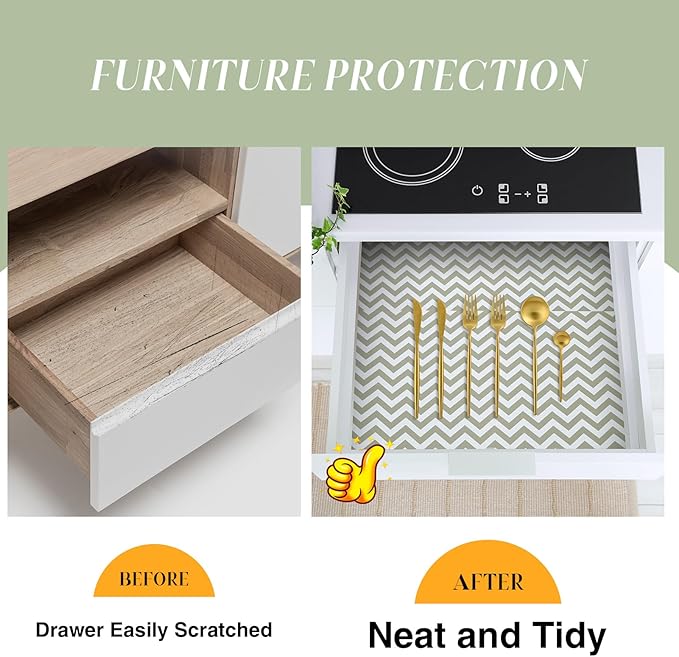 Glotoch Shelf Liner 12" x 20FT Non Adhesive Refrigerator, Kitchen, Drawer Liners, Waterproof and Durable Fridge Table Place Mats for Cupboard, Cabinet, Drawer Liner, Gray and White, Chevron - Image 3