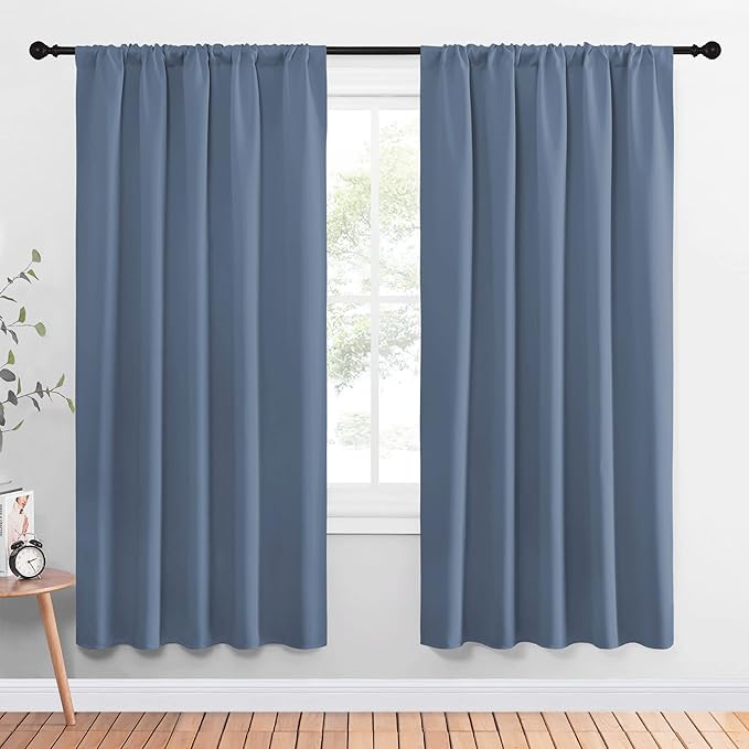 NICETOWN Living Room Curtains, Blackout Curtain Panels, Window Treatment Energy Saving Thermal Insulated Solid Rod Pocket Blackout Drapes/Draperies (Stone Blue, 1 Pair, 52 by 72-inch) by NICETOWN