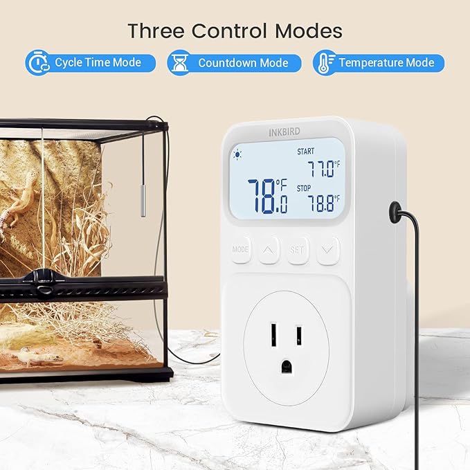 INKBIRD Digital Thermostat Outlet Temperature Controller Outlet Socket Heating/Cooling Control 1200W 10A Backlit Display - Image 2