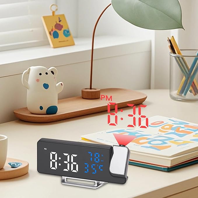 Projection Clock - 7.6x1.5x3.4in Rotatable Projector Display, Led Digital Timepiece, Mullti Scenario Application Alarm Device | Portable Temperature Humidity Monitor Bedroom Technology Enthusiasts - Image 2