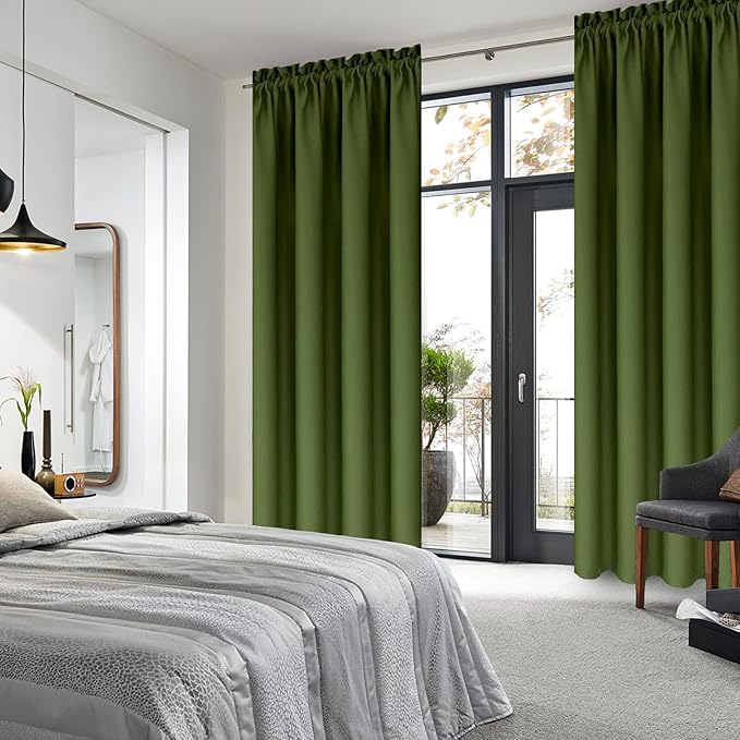 DWCN Olive Green Room Darkening Blackout Curtains - Thermal Insulated Privacy Energy Saving Window Curtain Drapes 42 x 72 inch Length, Set of 2 Bedroom Living Room Curtains - Image 2