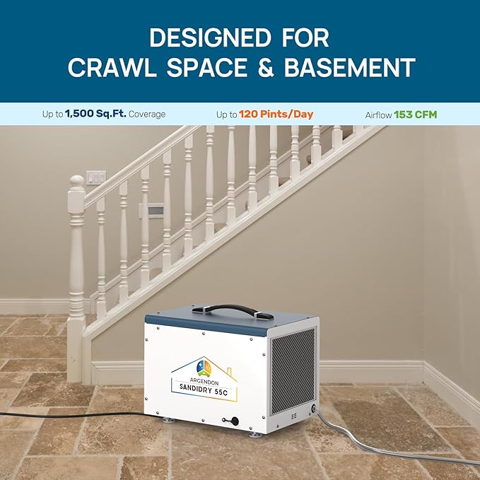 ARGENDON Commercial Dehumidifiers with Pump and Drain Hose for Crawlspace, Basement, 120 PPD Crawl Space Dehumidifier for Large Spaces, Job Site, Auto Defrost, 5-Year Limited Warranty - Image 4
