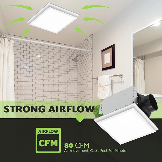 Homewerks 7141-80-G4 Bathroom Fan Integrated LED Light Ceiling Mount Exhaust Ventilation Whisper Quiet 1.1 Sones 80 CFM, White - Image 6