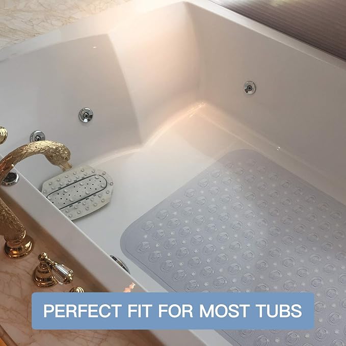 YINENN Bath Tub Shower Stall Mats 31x15.5 Inch Non-Slip and Latex Free, Bathtub Mat with Suction Cups, Machine Washable Bathroom Mats with Drain Holes (Clear) - Image 8