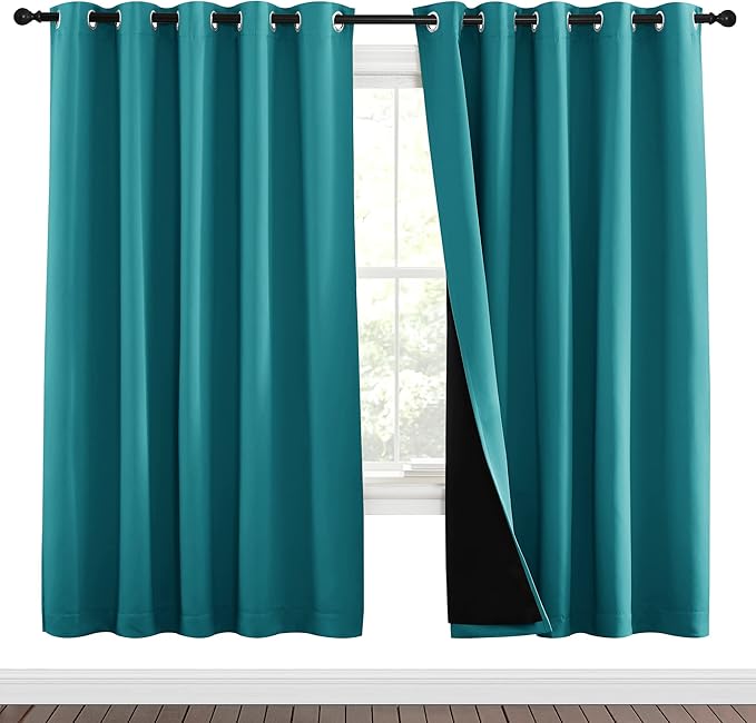 NICETOWN 100% Blackout Window Curtain Panels, Full Light Blocking Drapes with Black Liner for Nursery, 72-inch Drop Thermal Insulated Draperies (Peacock Teal, 2 Pieces, 70-inch Wide Per Panel) - Image 2
