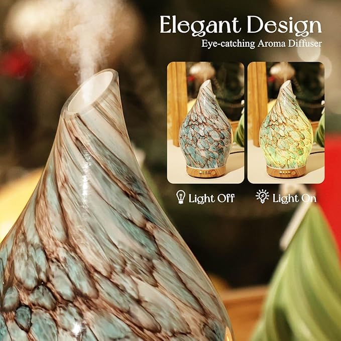 Porseme 150ml Glass Essential Oil Diffuser Aromatherapy Ultrasonic Cool Mist Humidifier 6 Running Hours Waterless Auto-Off Air Diffusers for Sleeping,Yoga,Office Working Spa and Rest (Light Blue) - Image 7