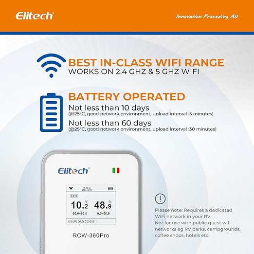 Elitech 5Pack 4G Cellular & WiFi Temperature Humidity Data Logger 100000 Points, 24/7 Monitor, 2-Year Subscription Included, App/Email/Text/Sound Alerts. Cloud Storage, Monitor Anywhere, Anytime - Image 2
