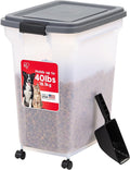 IRIS USA Dog Food Storage Container 40 lbs, Attachable Wheels, & Included Scoop, for Dog Cat Birds and other Pets, Food Storage Bin, Keep Fresh, Easy Mobility, BPA Free - Made in the USA, Dark Gray by IRISUSA