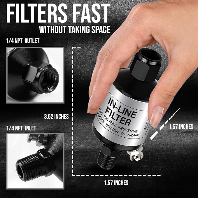 LE LEMATEC Air Compressor Water Separator - 1/4 NPT Inline Moisture Trap, Air Dryer for Pneumatic Tools, HVLP Spray Paint Gun & Airbrush with Easy Drain Valve, AI303 (Pack of 2) - Image 5