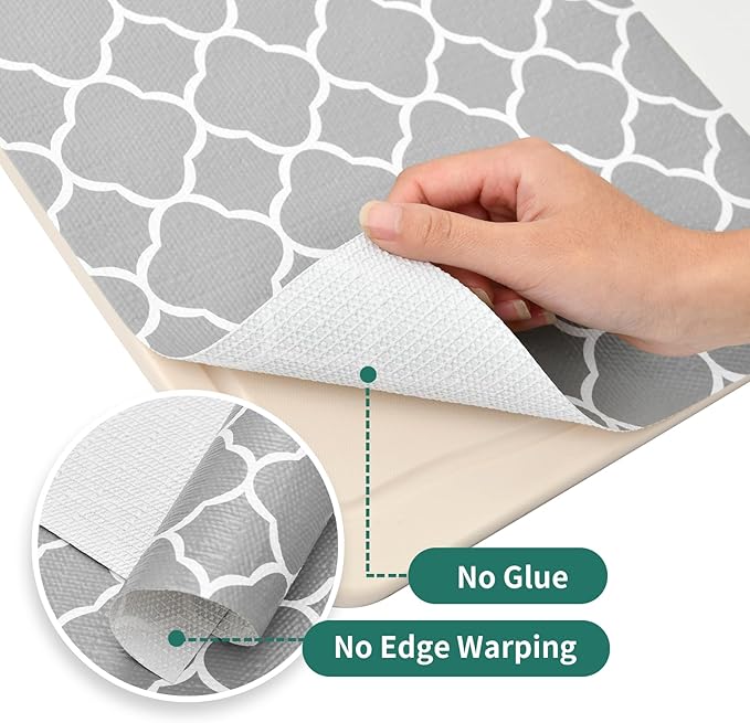Shelf Liners for Kitchen Cabinets 12in x 30FT Non Adhesive Drawer Liner Gray Quatrefoil Thickened Shelf Liner Paper Strong Non-Slip Easy to Clean for Tool Box Refrigerator with Knife and Tape Measure - Image 9