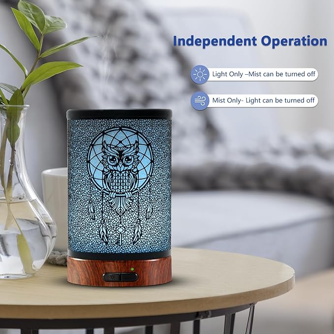 EQUSUPRO Essential Oil Diffuser 150ml Metal Aromatherapy Oil Diffuser Ultrasonic Cool Mist Diffuser with Auto Shut-Off Protection,7 Colors Changed LED for Home Office SPA Yoga (Owl) - Image 4