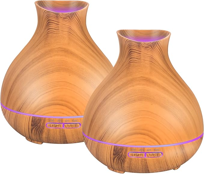 BZseed Aromatherapy Essential Oil Diffuser,2 PCS Humidifier with 550ml Lasting Mist Output Waterless Auto-Off Ultrasonic Diffusers 7 Color LED Lights Cool Mist Humidifier for Large Room, Home by BZseed+Diffuser