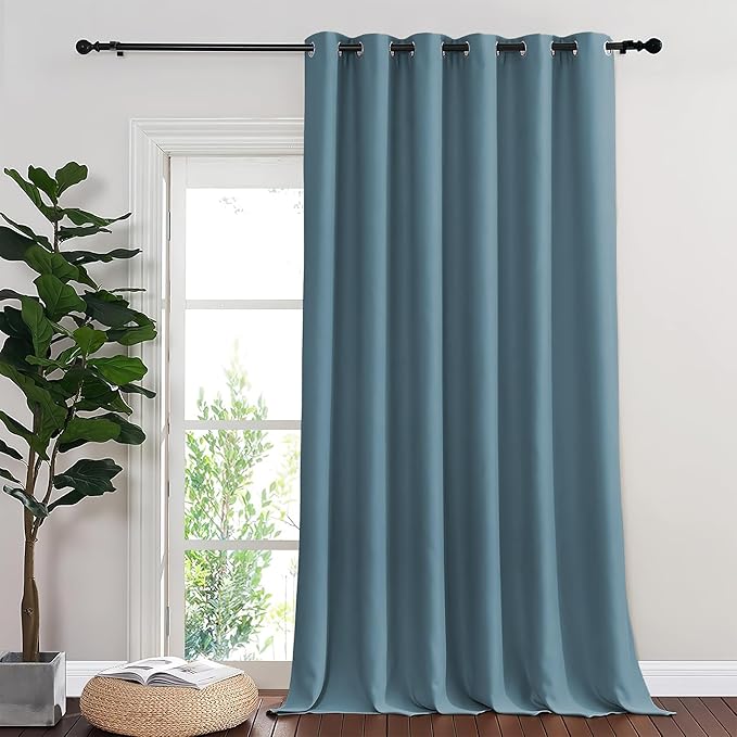NICETOWN Blackout Room Divider Curtains for Sliding Glass Doors 102 Inches Long 1 Panel, Extra Wide Curtains for Doorway Patio Bedroom Living Room (Smoky Blue, 80Wx102L, 1 Panel) by NICETOWN