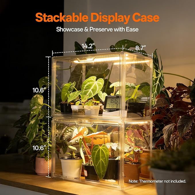 Bstrip Tabletop Greenhouse, GM4 Small Greenhouse for Indoors, Stackable Clear Plastic Greenhouse with Magnets, Indoor Seed Starter Greenhouse with Lights, Auto Timer, User-Friendly, 14.2x8.7x10.6IN - Image 3