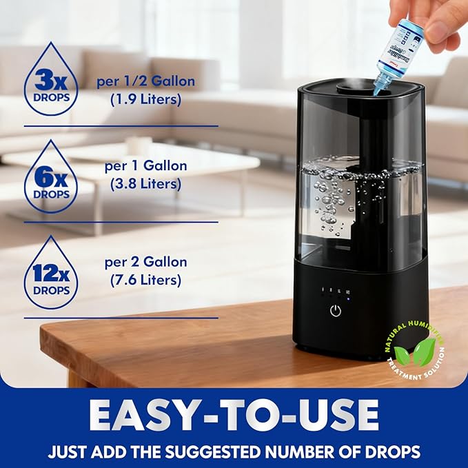 Humidifier Treatment Drops Concentrate Cleaner Reduces Buildup & Scaling, Deodorizes Water, Fits All Models, 400+ Day Supply, 4PK - Image 2