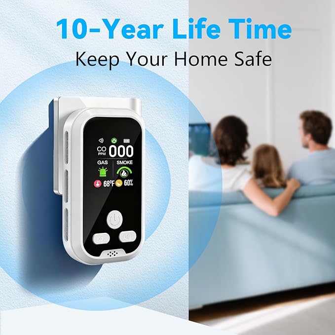 6-in-1 Carbon Monoxide Detector Combo with LCD Display, Detects CO, Natural Gas, Smoke, Temperature, Humidity for Home Hotel, Camping RV, Apartment Safety, White - Image 7