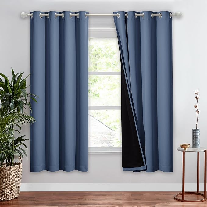 NICETOWN Room Warming Full Shade Curtain Panel, Energy Smart & Noise Blocking Out Blackout Drape for Apartment Window, Thermal Insulated Guest Room Lined Window Dressing(Stone Blue, 52 x 72 inch) by NICETOWN