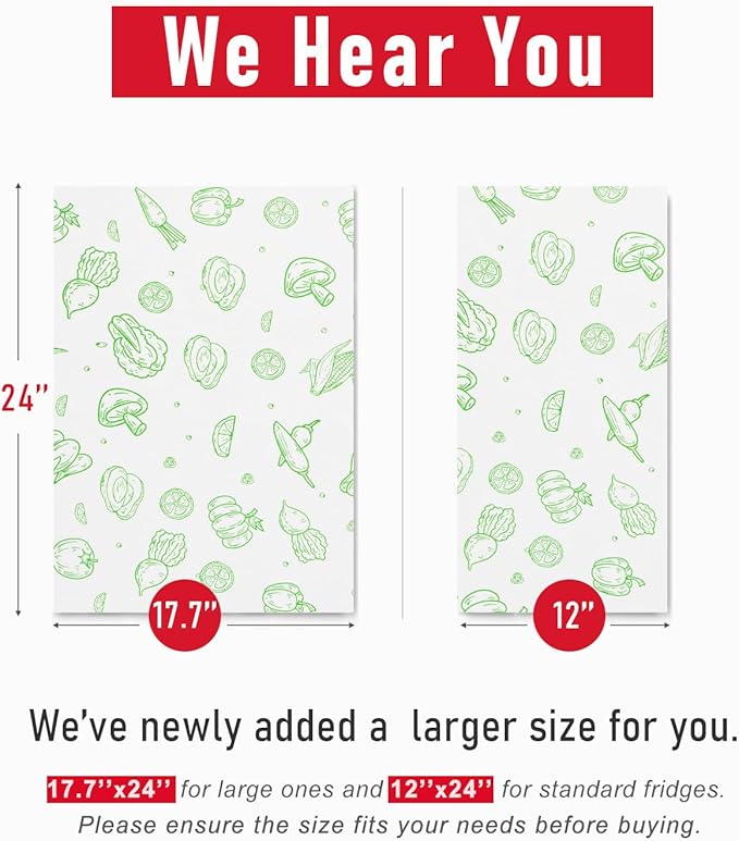 Cooyes Refrigerator Liners, Premium Absorbent Fridge Mats Non-Slip Washable, 12" x 24" Refrigerator Shelf Liners and Mats for Glass Shelves & Kitchen Cabinets, Non-Adhesive(6 PCS Green Veggie) - Image 8