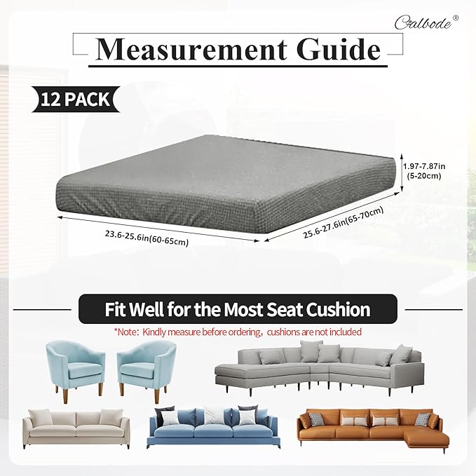 12Pcs Outdoor Stretch Cushion Covers,Waterproof Outdoor Chair Cushion Covers for Patio Furniture, Washable Jacquard Couch Covers Replacement for Patio Furniture(Grey, Cover Only) - Image 2