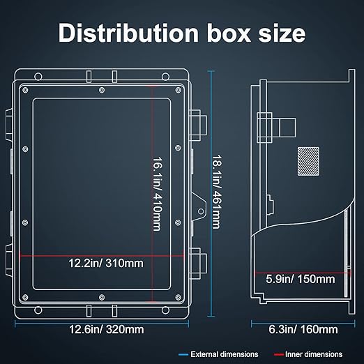 Outdoor Electrical Junction Box, ABS Water Resistant Enclosure with Internal Mounting Panel & Hinged Cover (18.1" H* 12.6" L* 6.3" W) - Image 5