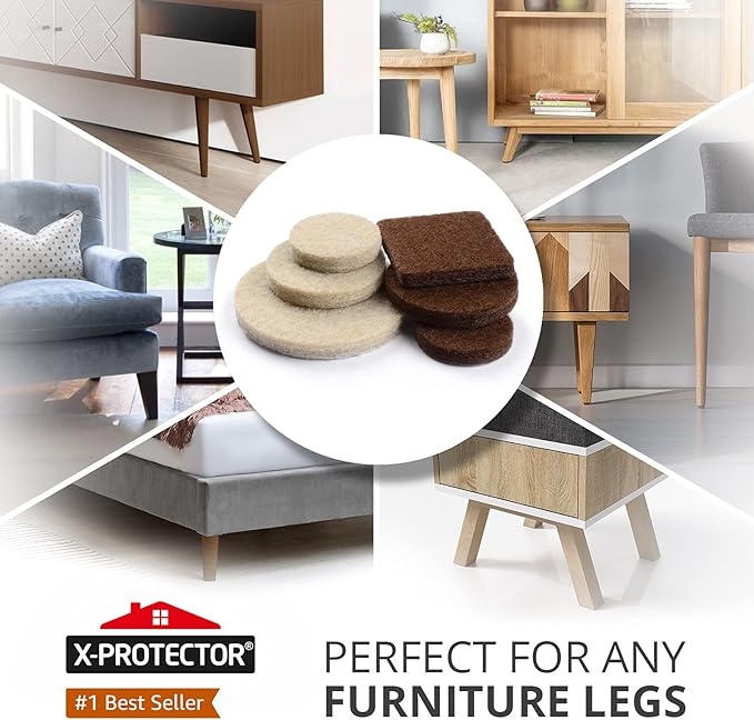 Felt Furniture Pads X-PROTECTOR 133 PCS Premium Furniture Pads - Felt Pads Furniture Feet Best Wood Floor Protectors - Protect Your Hardwood & Laminate Flooring! Brown and Beige - Image 2