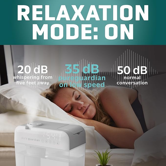 PureGuardian 1 Gallon, Cool Mist Ultrasonic Humidifier, 48-Hour Run Time, Coves 410 Sq. Ft., Humidistat, Timer, Filter Free for Bedrooms, Offices, Home, White, H1050W - Image 6