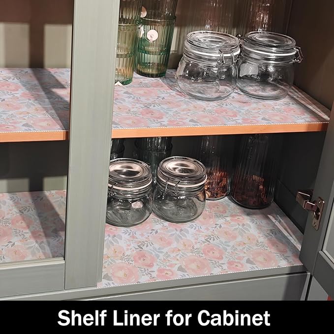 Floral Shelf and Drawer Liner for Kitchen,12IN x 20FT Non-Adhesive and Strong Non-Slip Peony Cabinet Drawer Liners for Kitchen Shelf, Waterproof Cupboard Liners,Easy to Clean - Image 6