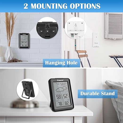 Geevon Indoor Outdoor Thermometer Wireless 200ft/60m, Digital Temperature Humidity Monitor with Large Display, Hygrometer with Weather, 3 Channel, Mold/Dew/Heat, 10s Backlight - Image 6