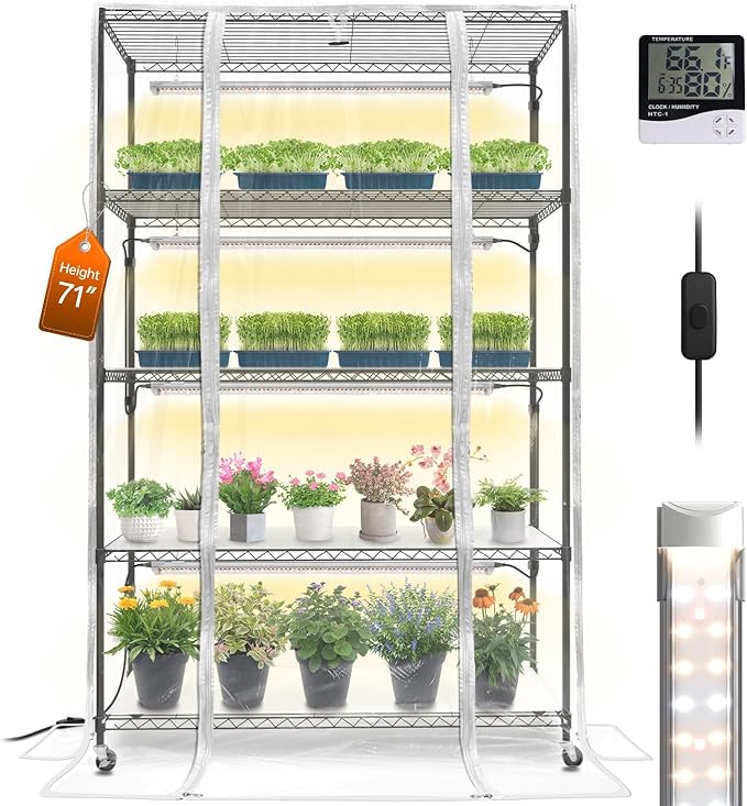 Bstrip Indoor Greenhouse with Grow Light, Plant Shelf with 4 Pack T8 Full Spectrum Plant Lights and Cover, mini Greenhouse for Indoor Plant, Seed Starting, Seed Tray, (47.2" L x 17.8" W x 71" H) by Bstrip