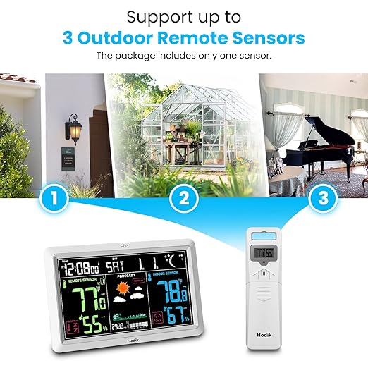 Weather Station with Atomic Clock Indoor Outdoor Thermometer Wireless, Humidity and Temperature Monitor Barometer Hygrometer with High Precision Sensor White - Image 4