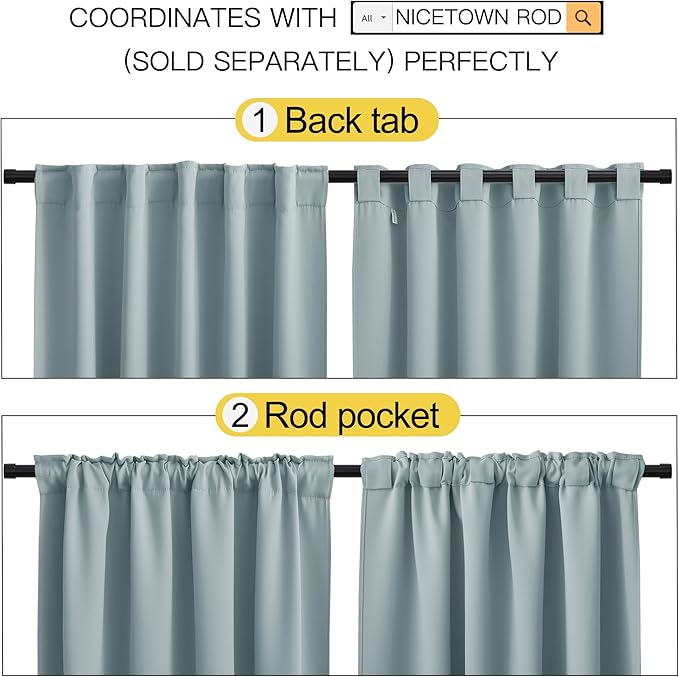 NICETOWN Bedroom Blackout Curtain Panels - (Stormy Sea Color) 52 x 120 inch, 2 PCs, Insulating Energy Saving Solid Rod Pocket Blackout Drapes for Hall, Villa - Image 3