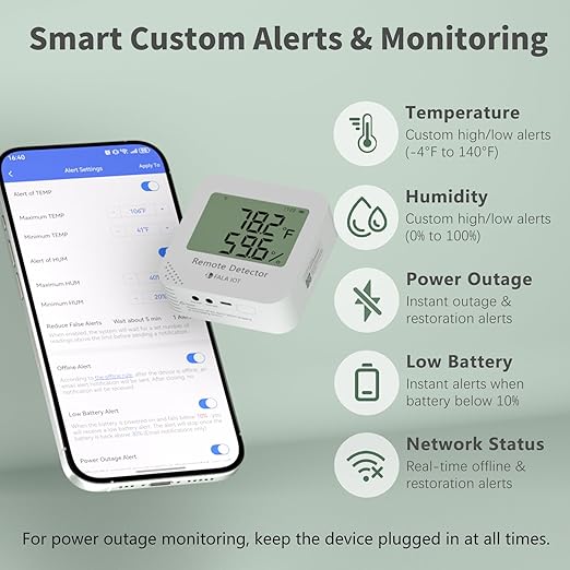 WiFi Temperature & Humidity Monitor, No Subscription 24/7 Remote Temp Sensor with Email, Text Alerts, Sound & Light Alarm, Idea for RV, Pet, Greenhouse, Farm, Freezer, Server Room,S22D - Image 2