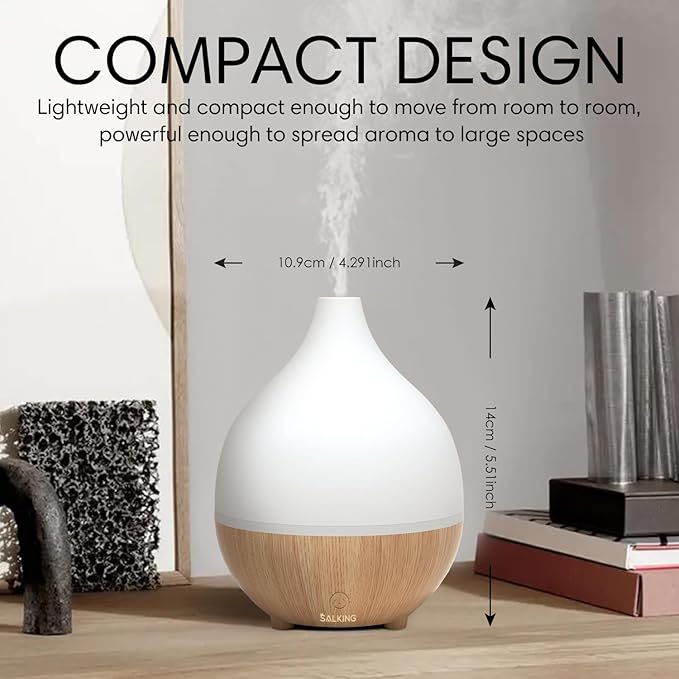 SALKING Essential Oil Diffuser (Set of 2), 100ml Small Aromatherapy Diffuser with Auto Shut-Off, Ultrasonic Diffusers for Essential Oils, Cool Mist Humidifier with Warm White Lights, for Office Home - Image 5