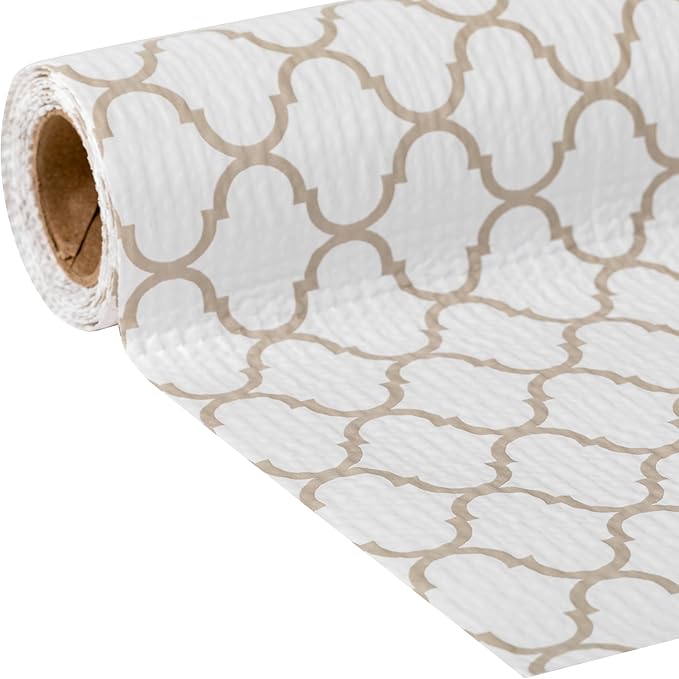Duck Brand Smooth Top EasyLiner for Cabinets & Drawers - Easy to Install & Cut to Fit - Shelf Paper & Drawer Liner Non-Adhesive - Non Slip Shelf Liner - 20" Width - 36 Total Feet - Taupe Quatrefoil - Image 2