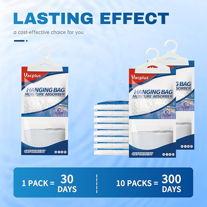 Vacplus Moisture Absorbers Packets, Fragrance Free 20 Pack, Humidity Packs, Dessicant Packets, Hanging Closet Dehumidifier Bags, Odor Eliminator for Bathroom 9.8OZ - Image 6