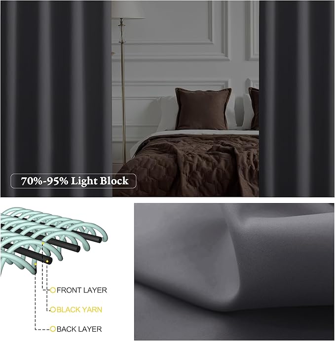 NICETOWN 1 Panel Door Curtain Privacy Thermal Insulated Noise Reducing Blackout French Door Rod Pocket and Ceiling Track Window Covering for Kitchen, Patio Front, Bedroom, Grey, 25" W x 72" L - Image 4