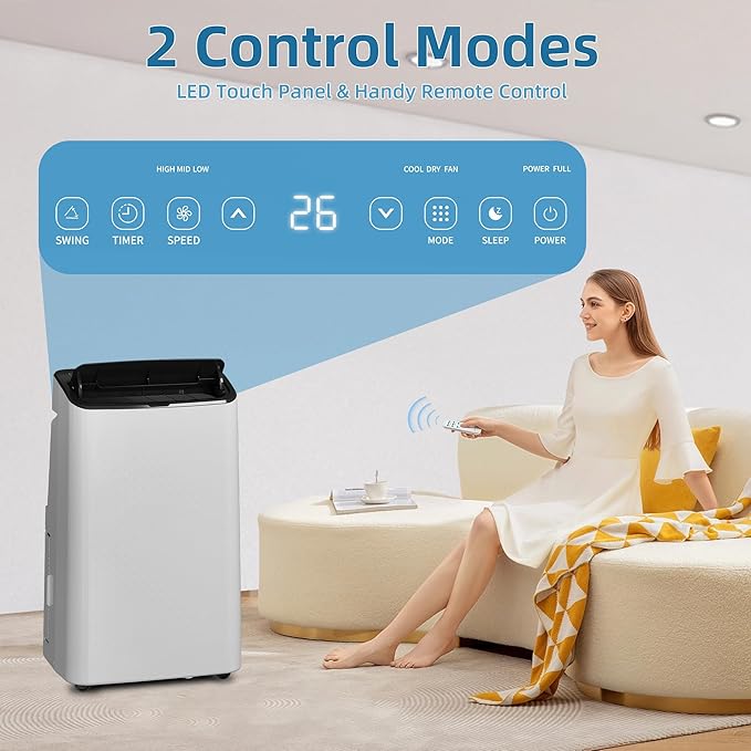 14,000 BTU Portable Air Conditioner – 4-in-1 Cooling, Dehumidifier, Fan & Sleep Mode, Cools up to 750 Sq.Ft, Includes Window Vent Kit & Remote Control, Black - Image 3