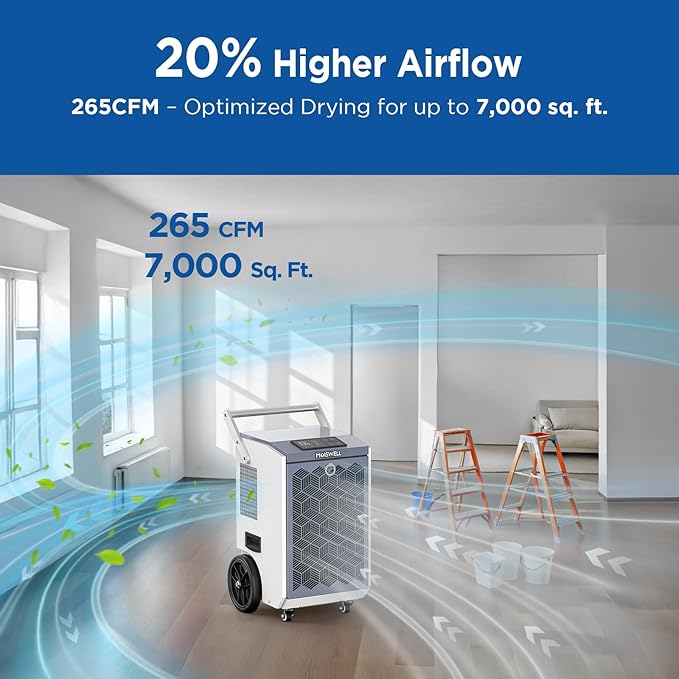 160 Pints Commercial Dehumidifier with Pump and Drain Hose for Basements, Heavy Duty Commercial Grade Dehumidifiers for Large Spaces, Warehouse, Industry Water Damage Unit, Auto Defrost - Image 4