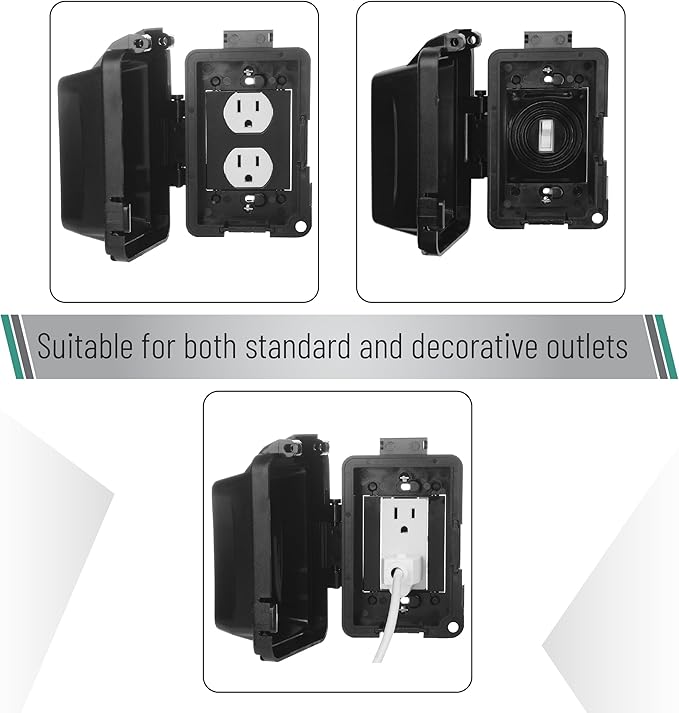 Bates- Outdoor Outlet Cover Weatherproof, Black 1-Gang Outdoor Electrical Outlet Cover Box with Mounting Hardware, Horizontal/Vertical Use - Image 2