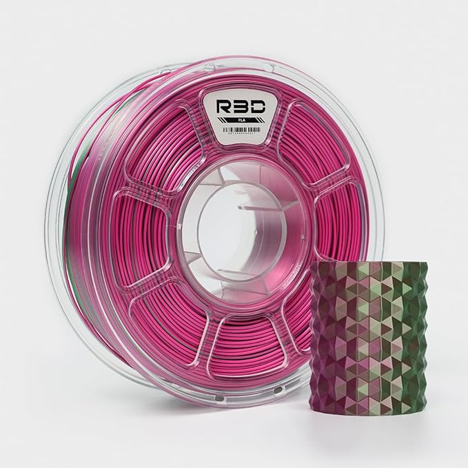 R3D Dual Color Silk PLA Filament, Co-Extrusion 3D Printer Filament 1.75mm, 30-370 mm/s High Speed PLA, Dimensional Accuracy +/- 0.02 mm, 1KG Plastic Spool (Silk Rose Red-Green) by R3D