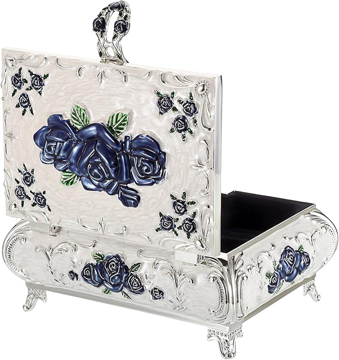 Hipiwe Metal Decorative Jewelry Box Vintage Treasure Chest Case Ornate Trinket Organizer Earrings Necklace Bracelet Storage Box Ring Holder Keepsake Box for Women - Image 7